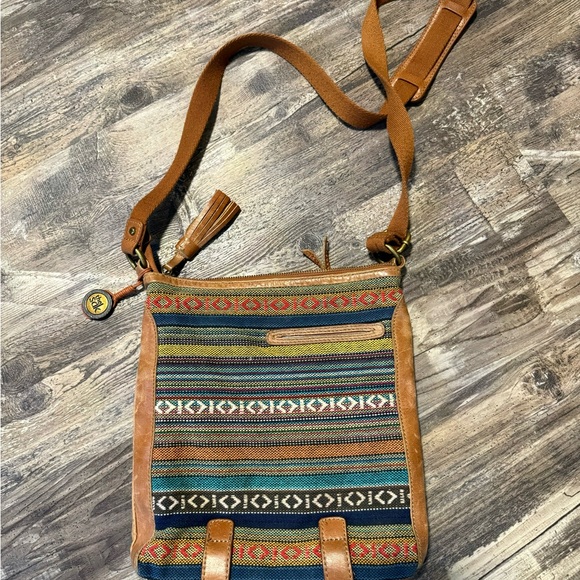 The sak crossbody BoHo hippie leather and cloth multi pocket purse - Picture 7 of 8